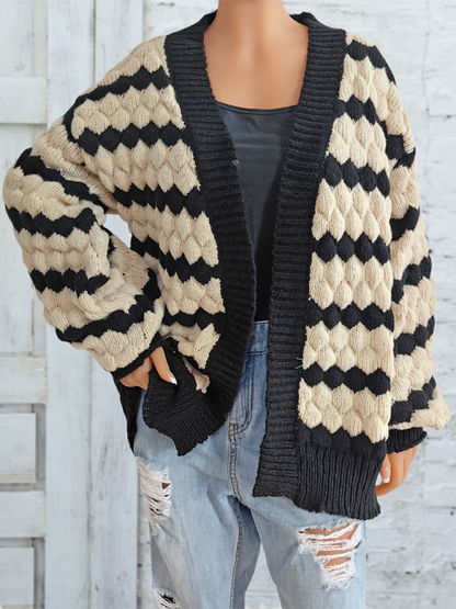 Cardigans - Chunky Geo Knit Cardigan Open-Front Sweater