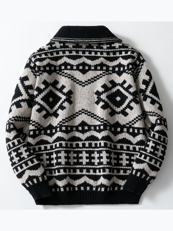 Cardigans - Classic Geometric Zip-Up Sweater Cardigan for Men