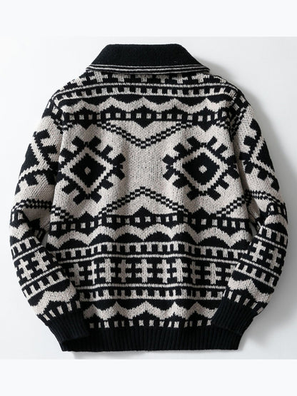 Cardigans - Classic Geometric Zip-Up Sweater Cardigan for Men