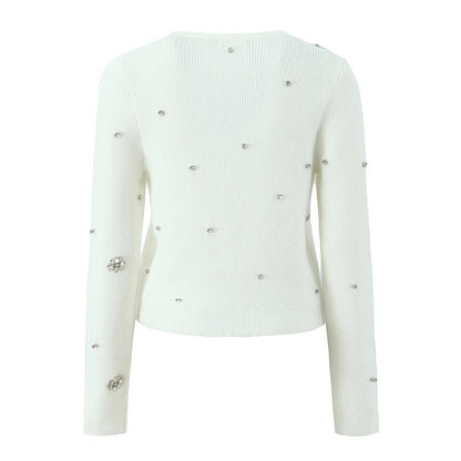 Cardigans - Cropped Cardigan with Bow and Diamond Accents