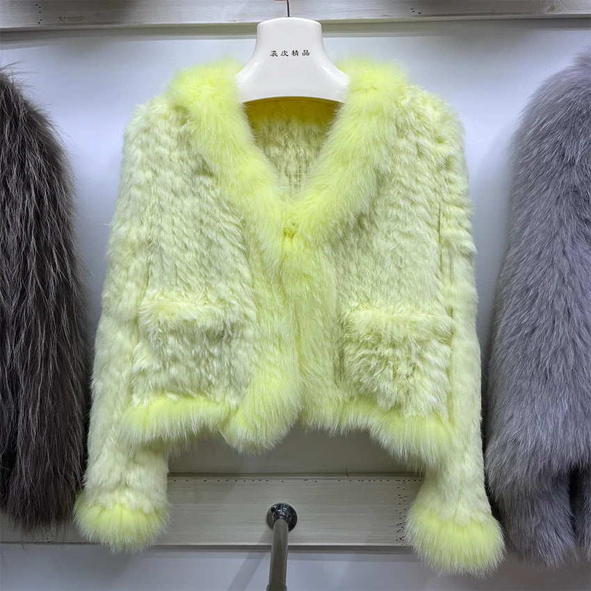 Cardigans - Rabbit Fur Knit Cardigan Jacket