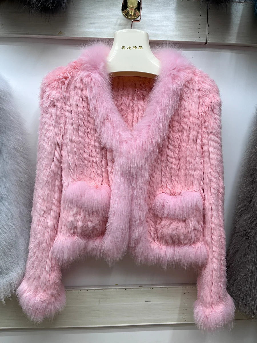 Cardigans - Rabbit Fur Knit Cardigan Jacket