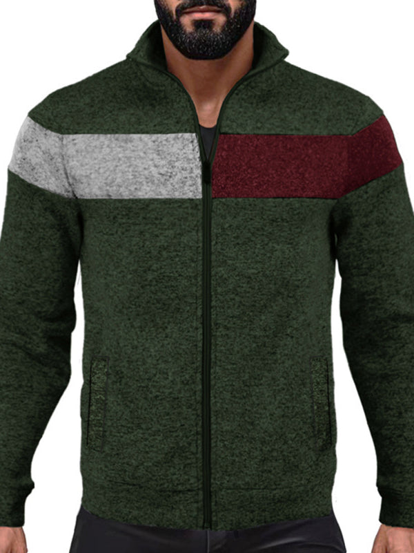 Cardigans - Men’s Color Block Casual Jacket with Zipper