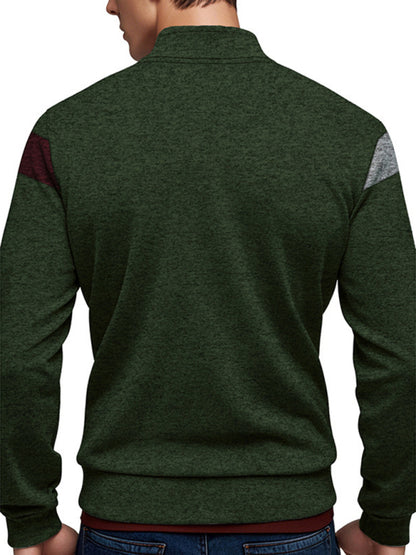 Cardigans - Men’s Color Block Casual Jacket with Zipper