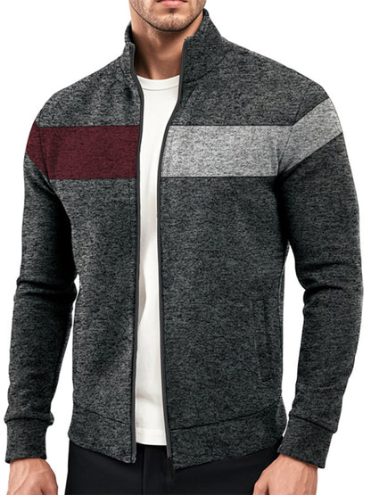 Cardigans - Men’s Color Block Casual Jacket with Zipper