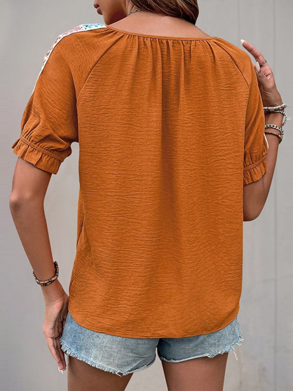 Casual Blouses - Casual Boho Blouse with Colorful Embroidery