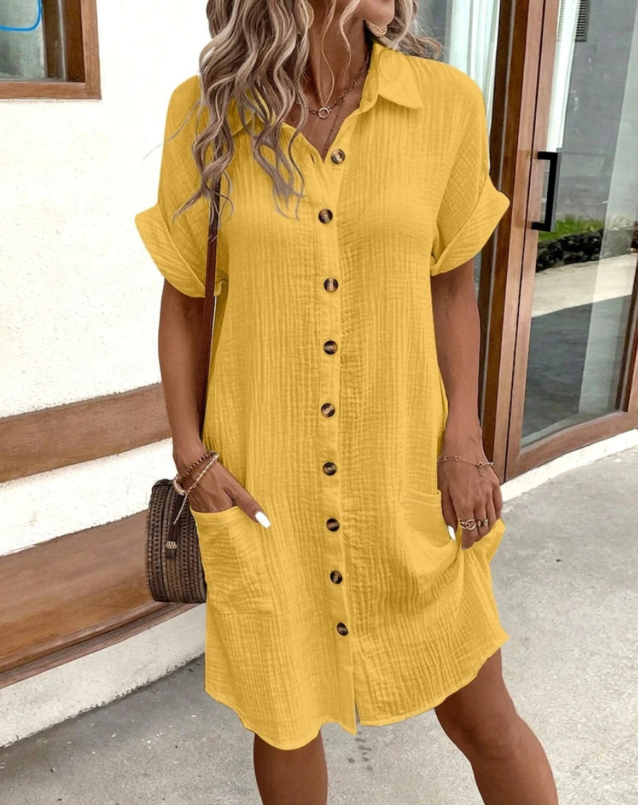 Casual Dresses - Casual Shirt Dress with Pockets for Summer Picnics