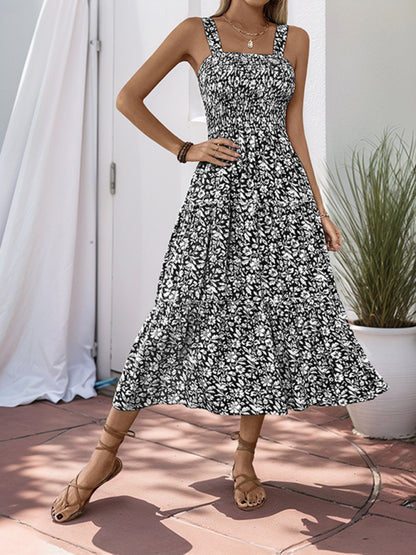 Casual Dresses - Casual Summer Floral Midi Dress for Garden Gatherings