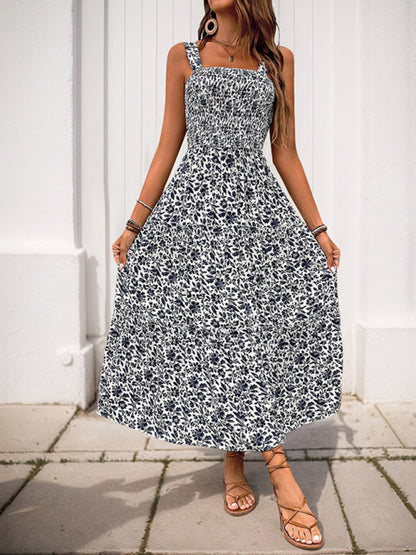 Casual Dresses - Casual Summer Floral Midi Dress for Garden Gatherings