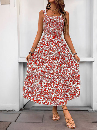 Casual Dresses - Casual Summer Floral Midi Dress for Garden Gatherings