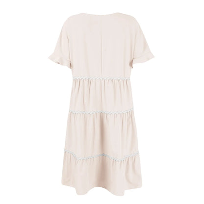 Casual Dresses- Tiered Dress with Piping Detail for Casual Outings- - Pekosa Women Fashion