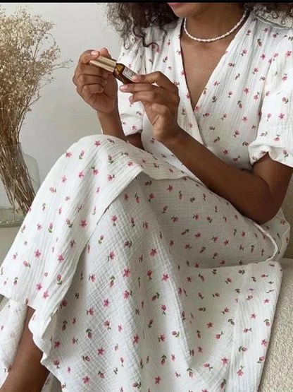 Casual Dresses - Floral Wrap Midi Dress for Casual and Family Gatherings