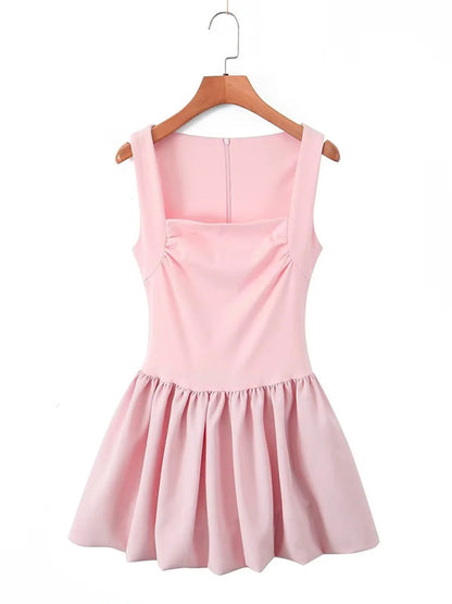 Casual Dresses - Pink Square Neck Fit-and-Flare Mini Dress
