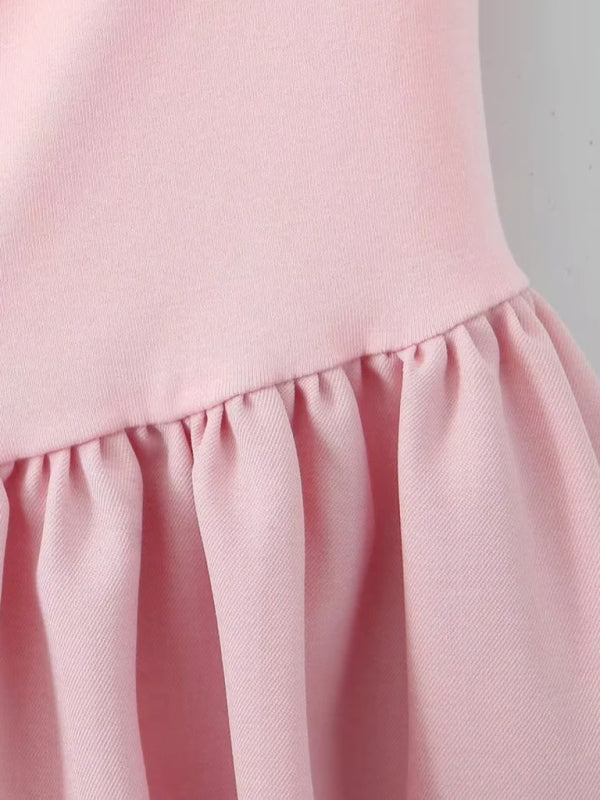 Casual Dresses - Pink Square Neck Fit-and-Flare Mini Dress