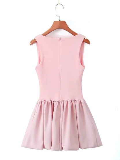 Casual Dresses - Pink Square Neck Fit-and-Flare Mini Dress