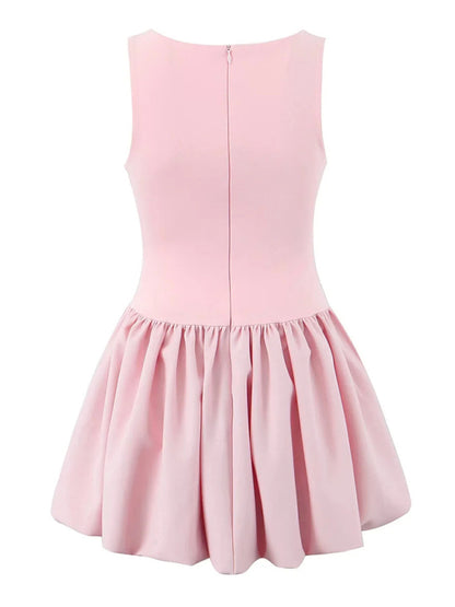 Casual Dresses - Pink Square Neck Fit-and-Flare Mini Dress