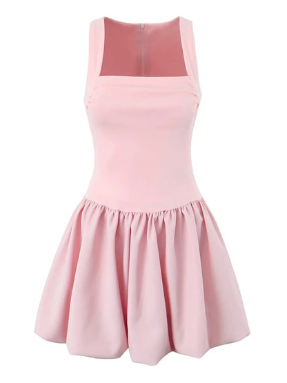Casual Dresses - Pink Square Neck Fit-and-Flare Mini Dress
