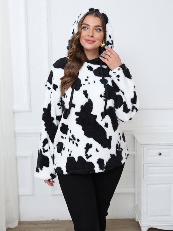 Casual Hoodies - Women's Plus Size Plush Teddy Bear Fleece Hoodie