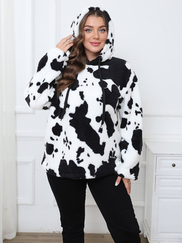 Casual Hoodies - Women's Plus Size Plush Teddy Bear Fleece Hoodie