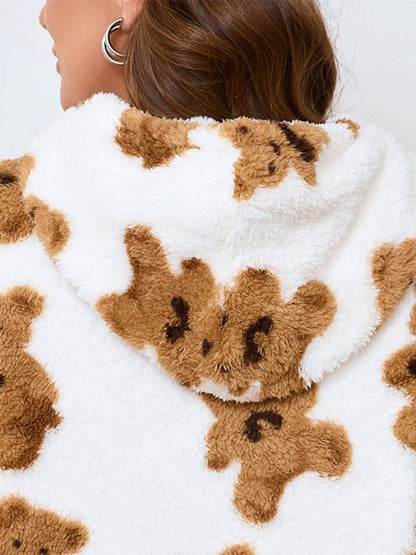 Casual Hoodies - Women's Plus Size Plush Teddy Bear Fleece Hoodie