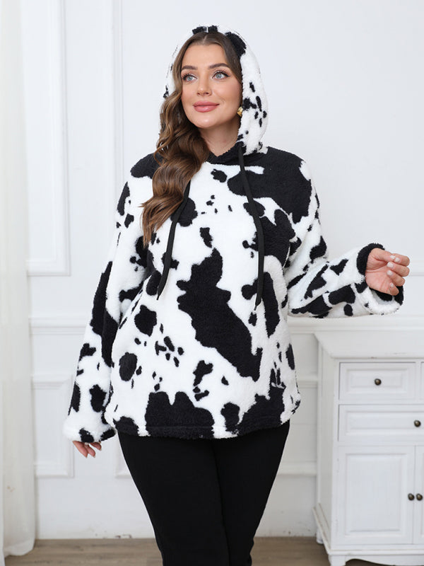 Casual Hoodies - Women's Plus Size Plush Teddy Bear Fleece Hoodie