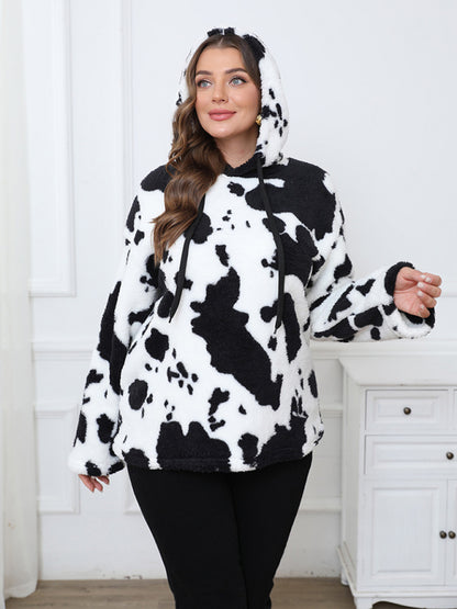Casual Hoodies - Women's Plus Size Plush Teddy Bear Fleece Hoodie