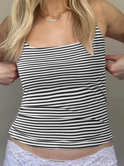 Casual Tops - Women's Pink Striped Fitted Cami Top