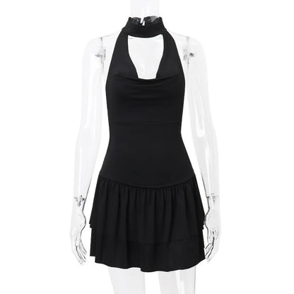 Clubbing Dresses- Backless Layered Drop-Waist Choker Dress- - Pekosa Women Fashion