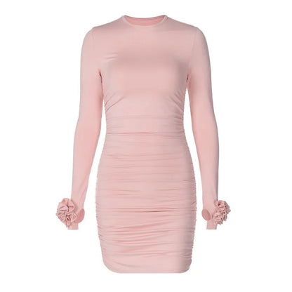 Clubbing Dresses - Ruched Body-Hugging Rossette Mini Dress for Disco Nights