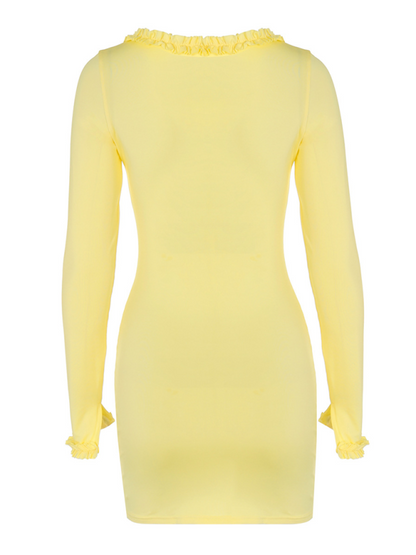 Clubbing Dresses - Vibrant Yellow Ruffled Cut-Out Mini Dress
