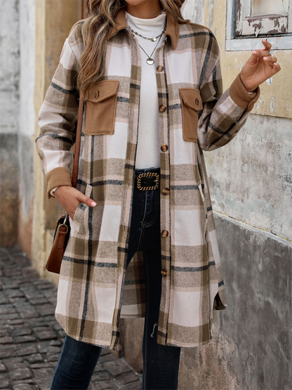 Coats- Plaid Longline Shacket – Ideal for Layering- - Chuzko Women Clothing
