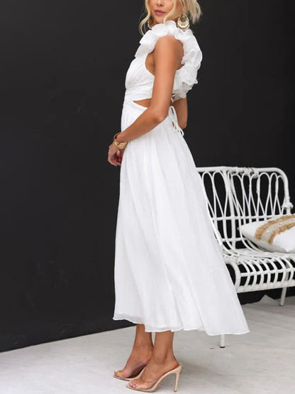 Cocktail Dresses - Backless Tea-length Dress with Adjustable Lace-Up for Cocktails