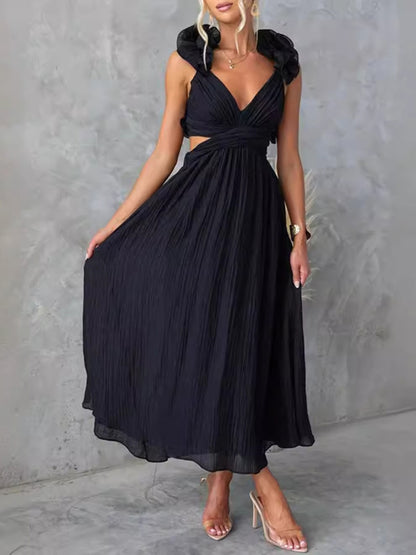 Cocktail Dresses - Backless Tea-length Dress with Adjustable Lace-Up for Cocktails