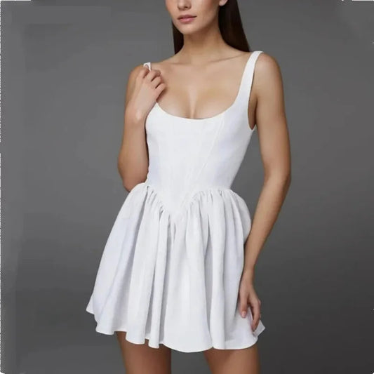 Cocktail Dresses- Cocktail Vintage Corset Fit & Flare Dress- White- Chuzko Women Clothing
