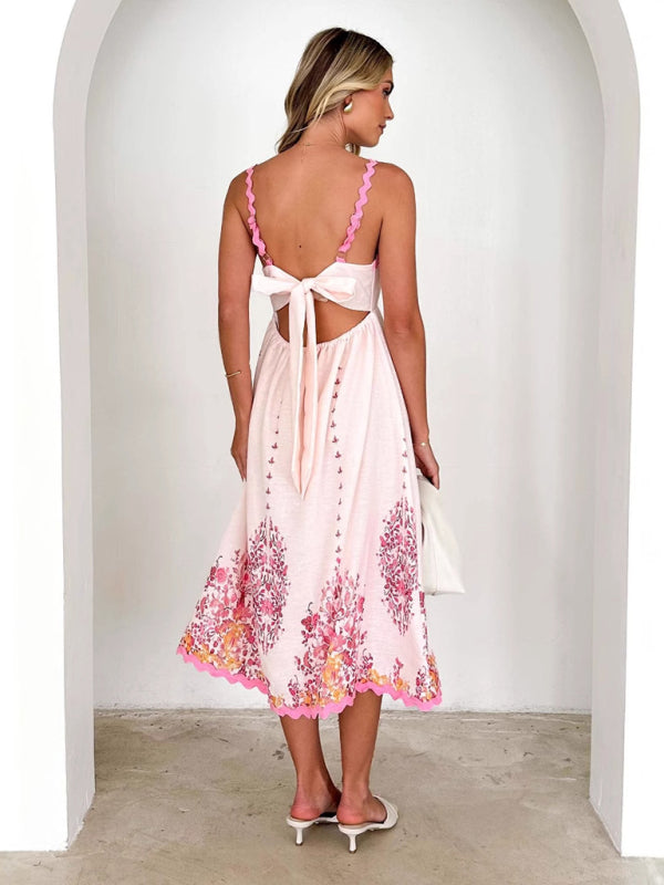 Cocktail Dresses - Floral Tea-Length Cocktail Dress with Bowknot Back