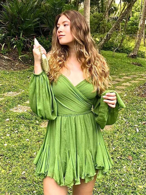 Cocktail Dresses- Mini Dress with Dramatic Sleeves for Wedding Guests & Parties- - Pekosa Women Fashion