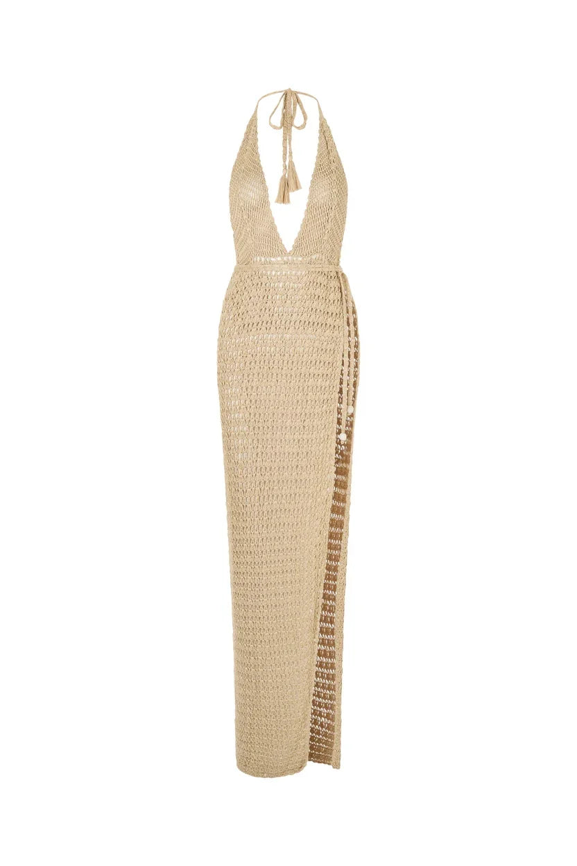Cover up - Crochet Knit Beach Cover-Up with Plunging Neckline