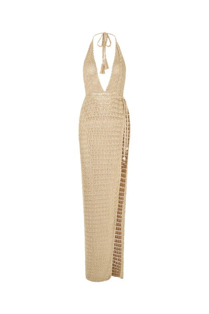 Cover up - Crochet Knit Beach Cover-Up with Plunging Neckline