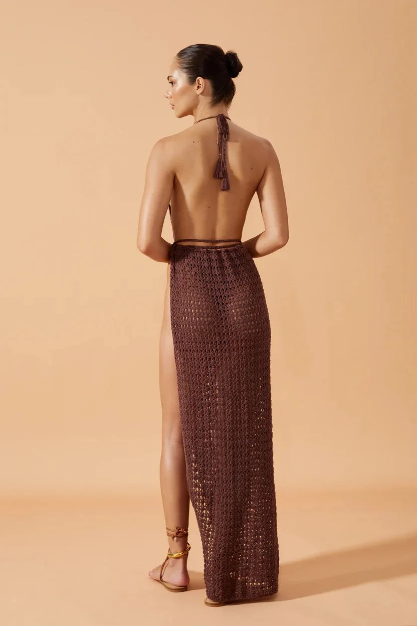 Cover up - Crochet Knit Beach Cover-Up with Plunging Neckline
