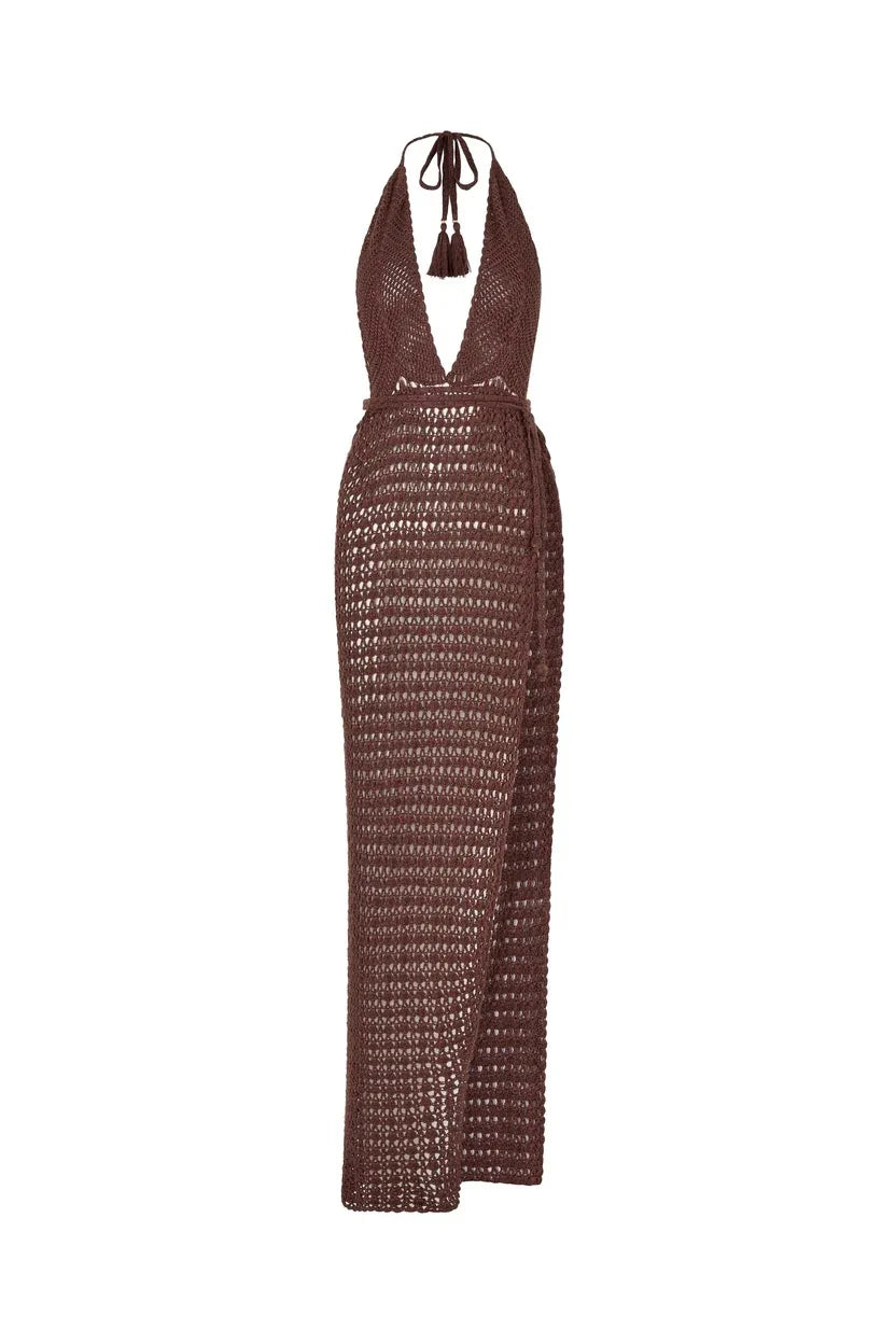 Cover up - Crochet Knit Beach Cover-Up with Plunging Neckline