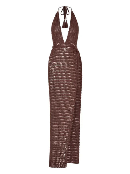 Cover up - Crochet Knit Beach Cover-Up with Plunging Neckline