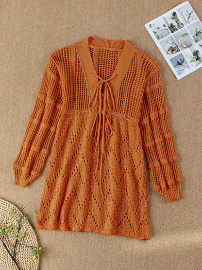 Cover up - Women's Beach Knit Cover-Up Lace-Up Beach Dress