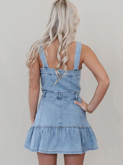 Denim Dresses - Denim Casual Ruffle Hem Dress for Everyday