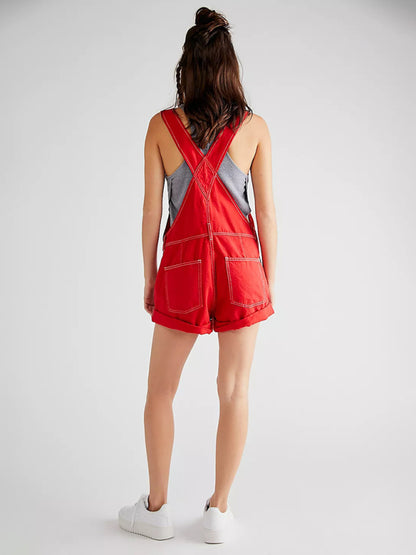 Denim Playsuit - Cotton Denim Playsuit with Folded Hem - Overalls