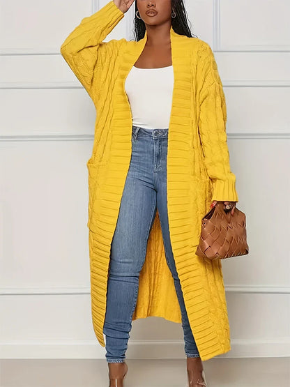 Duster Cardigans- Women Longline Duster Cardigan for Winter- Yellow- Chuzko Women Clothing