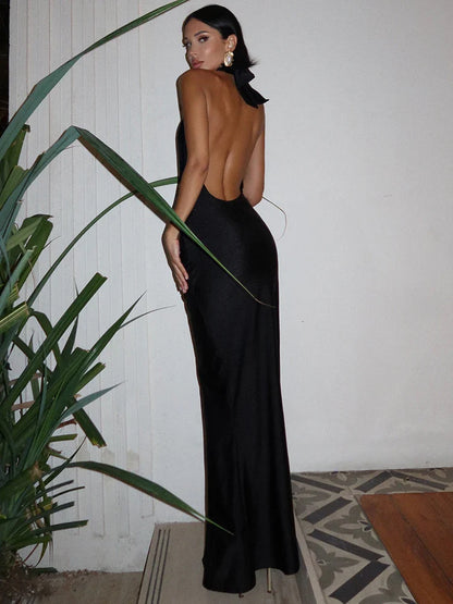 Elegant Dresses- Elegant Backless Mermaid Dress with Plunge Neck and Choker- - Pekosa Women Fashion