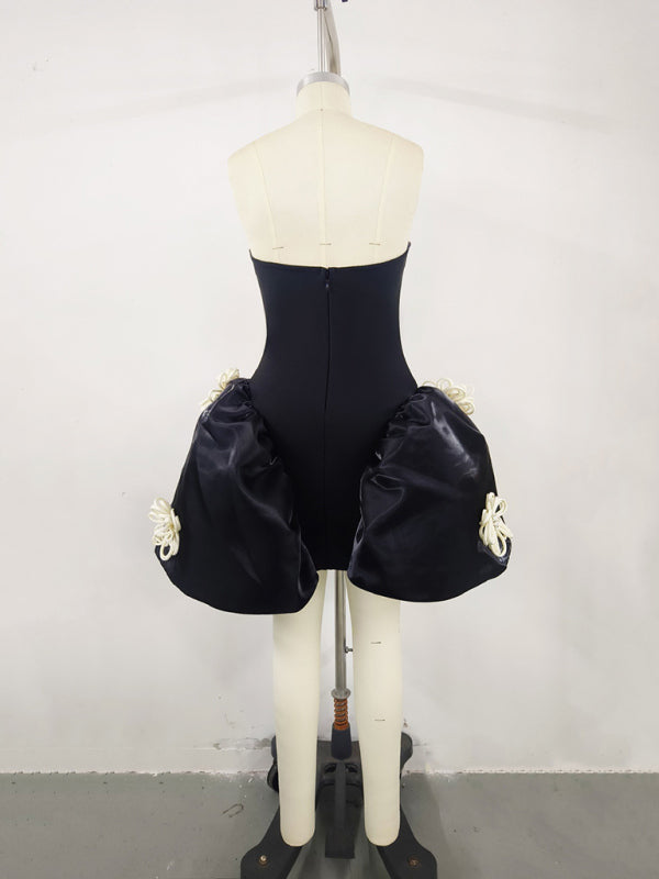 Elegant Dresses - Elegant Black Bustier Strapless Puff Mini Dress for Cocktail