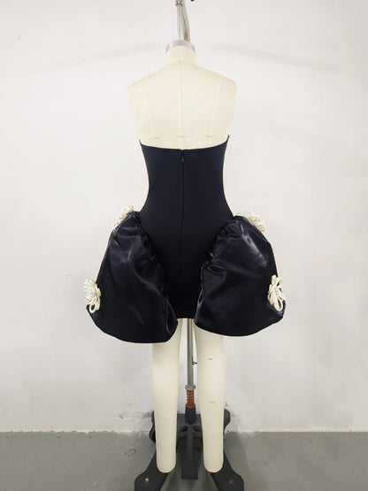 Elegant Dresses - Elegant Black Bustier Strapless Puff Mini Dress for Cocktail