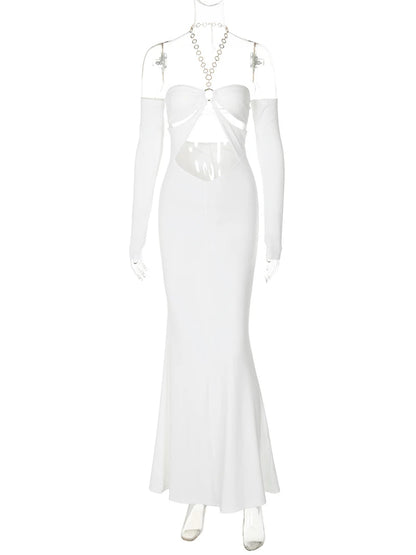 Elegant Dresses - Mermaid Gown with Cutouts - Halter Evening Dress