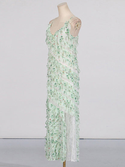 Elegant Dresses - Vintage Inspired Floral Tiered Midi Dress for Afternoon Teas